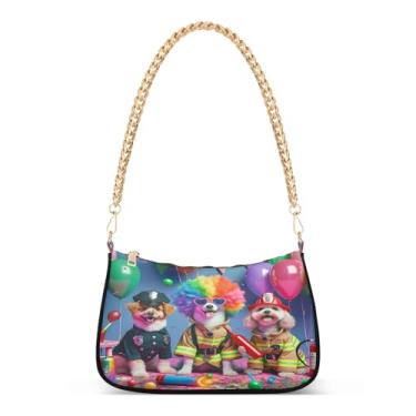 Imagem de Bolsa de ombro engraçada com corrente colorida, bolsa Hobo média fofa com estampa artística para mulheres, bolsa moderna para uso diário e festa