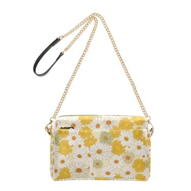 Imagem de Joitme Bolsa feminina amarela floral margaridas silvestres bolsa tiracolo de couro PU com alça de corrente bolsa de telefone fofa