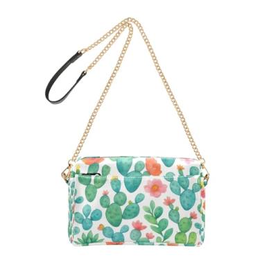 Imagem de Joitme Aquarela suculenta cacto verde bolsa para mulheres bolsa transversal bolsa de telefone linda bolsa de ombro de couro PU com alça de corrente