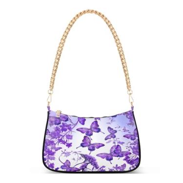 Imagem de Bolsa de ombro com corrente azul roxa, bolsa feminina Hobo com grande capacidade, bolsa clutch moderna para noite