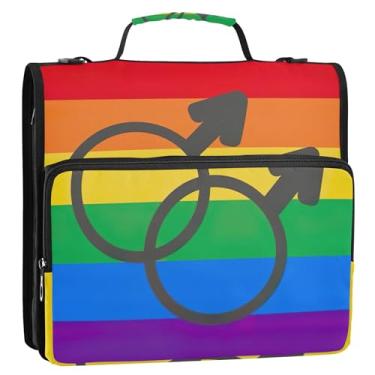 Imagem de Fichário masculino com bandeira do orgulho gay, 3 anéis, fichário resistente com zíper com alça de ombro para portfólio escolar e suporte de pasta de anel