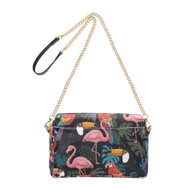Imagem de Joitme Bolsas femininas bolsa transversal para celular linda bolsa de ombro de couro PU com alça de corrente colorido tucano flamingo preto