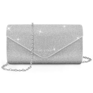 Imagem de PACETAP Bolsa clutch feminina com strass, bolsa de mão com glitter brilhante para noite, bolsa transversal para festa dos anos 1920, casamento, noivado, formatura (prata)