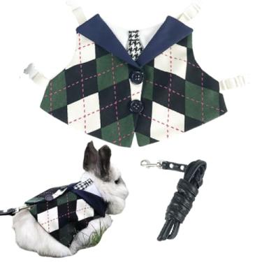Imagem de Conjunto de roupas e coleira de coelho para animais de estimação, roupas fofas de estilo escolar à prova de fuga, adequado para coelhos, porquinhos-da-índia, furões e outros animais pequenos (P