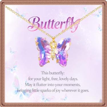 Imagem de SODLYUE Colar de borboleta azul roxo para mulheres – joia delicada com pingente de borboleta que muda de cor, presente de aniversário e Natal, joias modernas para esposa, mãe, irmã