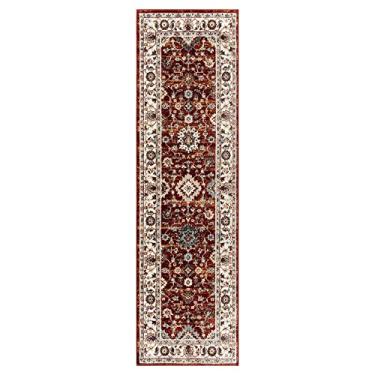 Imagem de Home Dynamix Everwash Treasure Lina Tapete de corredor tradicional lavável à máquina com medalhão tradicional, vermelho/marfim, 61 cm x 2,1 m