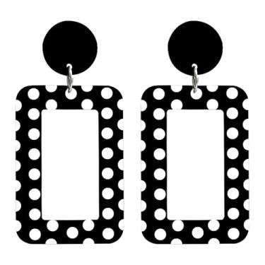 Imagem de RofYof Brincos de xadrez retangulares de resina para mulheres, retrô, acrílico, preto, branco, listrado, geométrico, anos 70, 80, joia, Small, Acrílico, Sem pedra preciosa