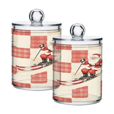 Imagem de xigua Pacote com 2 lindos suportes de Natal para bolas de algodão, cotonete – Frasco de plástico de boticário de armazenamento versátil transparente de 400 ml para banheiro e organização de