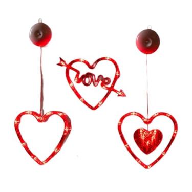 Imagem de Baoblaze Conjunto de 3 Luminárias de Janela para o Dia dos Namorados, Luminárias Pendentes de Fácil Instalação, Decoração Romântica com Ventosa, Lâmpada LED