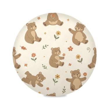 Imagem de Wassud Jogo americano marrom ursinhos fofos tapetes de mesa redondos para cozinha e jantar tapetes laváveis resistentes ao calor decoração de mesa 39 cm