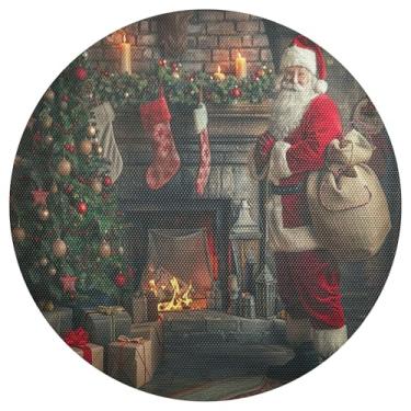 Imagem de xigua Jogo americano redondo de Natal Papai Noel, conjunto de 4, tapete de mesa redondo antiderrapante resistente ao calor, tapetes de mesa de 48 cm para decoração de cozinha, jantar e festa