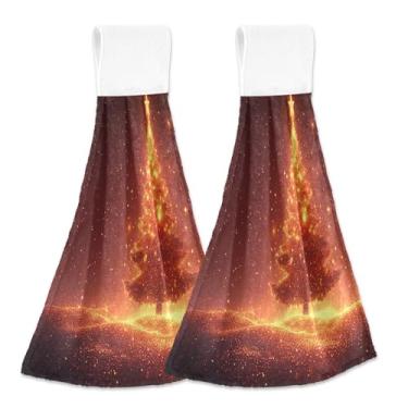 Imagem de Blueangle 2 peças de toalhas de amarrar penduradas em árvore de Natal com estrelas brilhantes toalha de mão toalha de mão absorvente de veludo coral macio pano para cozinha e banheiro (704)