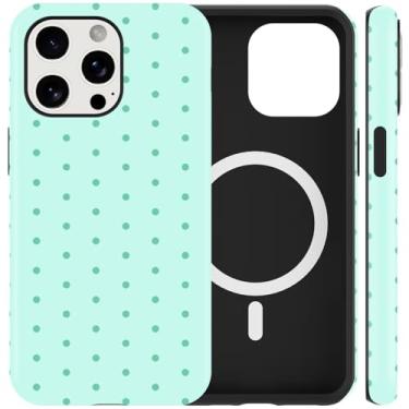 Imagem de FBHGLOA Capa de telefone para iPhone 16 Pro Max de 6,9 polegadas, linda estética verde claro, com bolinhas, compatível com MagSafe, capa magnética moderna com design de pontos boêmios, capa rígida com
