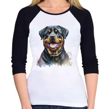 Imagem de Baby Look Raglan Cachorro Rottweiler Manga 3/4 - Foca na Moda, Branco,