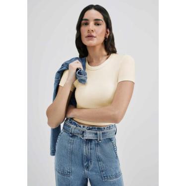 Imagem de Blusa Básica Feminina Cropped Em Ribana Canelada - Hering, XP, Bege