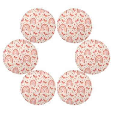 Imagem de Wassud Jogo americano conjunto de 6 tapetes de mesa redondos borboletas arco-íris para cozinha e jantar tapetes laváveis resistentes ao calor decoração de mesa 39 cm