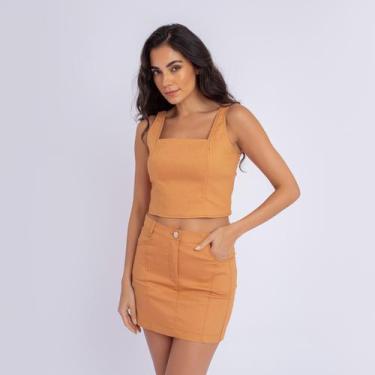 Imagem de Top susie cropped alça jeans feminino - CM, Marrom, G