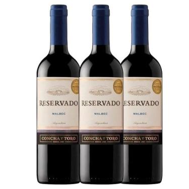 Imagem de Kit 3 Vinhos Chileno Concha Y Toro Reservado Malbec 750ml