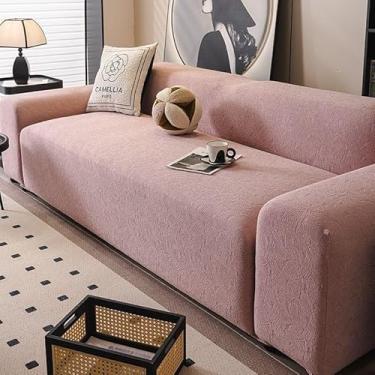 Imagem de Capa de sofá 1, 2, 3, 4 e 5 lugares, protetor móveis veludo grosso luxo, capa cor sólida, elástica para cadeira reclinável(Pink,2-seat 145-185cm)