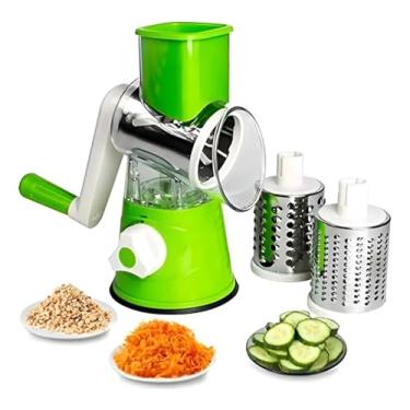 Imagem de Ralador Fatiador Multiuso Manual para Legumes e Alimentos | 3 Lâminas em Aço Inox | Com Travas de Segurança | Cortes Rápidos e Precisos