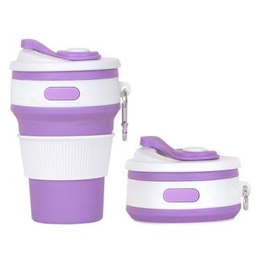 Imagem de Copo de água telescópico para esportes ao ar livre com design dobrável, corpo portátil leve e suporte de hidratação diária roxo