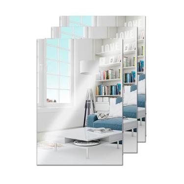 Imagem de Kit com 3 Espelhos Decorativos Retangulares 20x30cm – Acrílico Auto Adesivo para Viagem, Bolsa ou Parede(Apenas 3 Unidades)