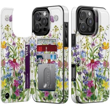 Imagem de Goodon Capa carteira para iPhone 16 Pro Max com suporte para cartão, bloqueio RFID, capa feminina floral vintage estética, capa protetora retrô moderna exclusiva para mulheres e meninas - flores