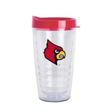 Imagem de Logo Brands Copo transparente de parede dupla NCAA Louisville Cardinals de 473 ml – Serve na maioria dos porta-copos, feito nos EUA, tampa resistente a derramamentos, livre de BPA – ótimo para uso