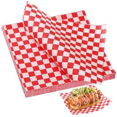 Imagem de 150 peças de folhas de papel encerado de 18 x 18 cm, forros de cesta de alimentos premium WD&CD Premium, folhas de papel quadriculado premium, forros de cesta de alimentos para churrasco, piquenique