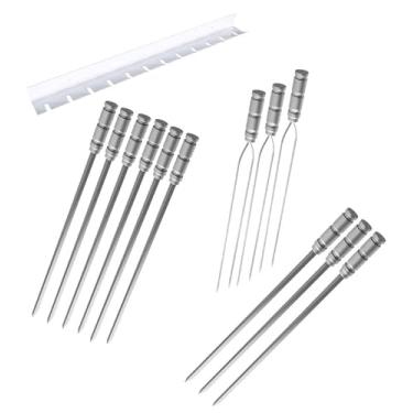 Imagem de Kit/Conj. suporte + 6 espetos simples + 3 espetos duplo + 3 espetos p/coração cabo alumínio 80 cm de lâmina