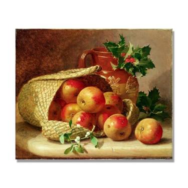 Imagem de NHLDZYH Tela vintage de frutas mortas, impressão de estilo de pintura a óleo vintage, decoração de jantar rural de fazenda. A06. 40 x 48 cm. Somente tela