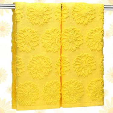 Imagem de SmoothNovelty 2 peças de toalhas de mão de girassol para banheiro 3D algodão amarelo primavera verão jacquard tecer girassol toalha de banho 35,5 x 73,5 cm absorvente toalha de prato decorativa para