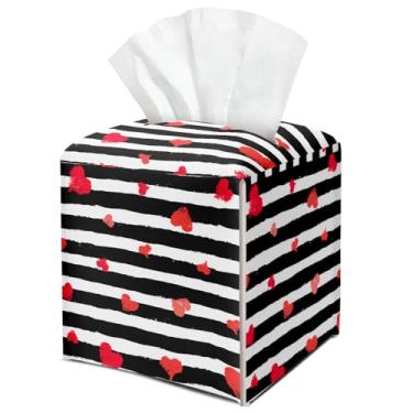 Imagem de Capa de caixa de lenços de papel quadrado bonito de couro vermelho amor coração decoração de dia dos namorados para mesa, cozinha, carro, banheiro, quarto, escritório, presentes para mulheres