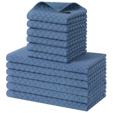 Imagem de Homaxy Conjunto de toalhas de cozinha e panos de prato 100% algodão, 30 x 30 x 63 cm, conjunto de 12 panos de prato felpudos a granel, toalha de mão super macia e absorvente com laço para pendurar