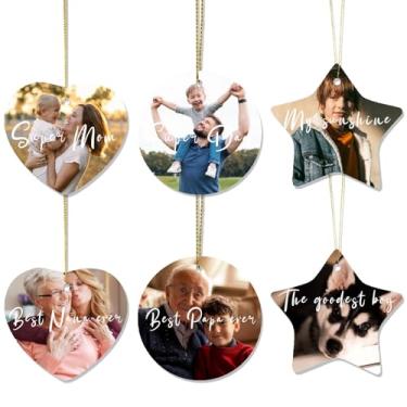 Imagem de Ornamento de Natal de dupla face personalizado coração - enfeite de foto com imagem personalizada 2025, decoração de decoração de árvore de Natal, presente memorial para casais e família