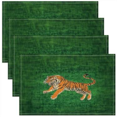 Imagem de Jogo americano tigre conjunto de 45,7 cm x 30,5 cm tapete verde animal selvagem para cozinha, mesa de jantar, decoração de festa, ambientes internos e externos para meninos e meninas, adolescentes