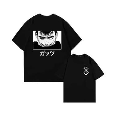 Imagem de Camiseta Masculina Preta Berserk Anime Com Estampa Gráfica De Guts, Es