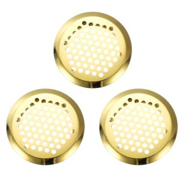 Imagem de PATIKIL Saídas de ar circulares de 50 mm, 3 unidades de aço inoxidável Soffit Vent Louver de malha redonda para cozinha, banheiro, sapato, armário, guarda-roupa, dourado