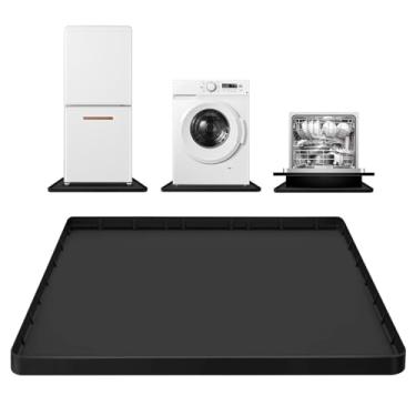 Imagem de Tapete grande espesso para máquina de lavar 76 cm x 71 cm silicone sob lavadora e secadora bandeja de gotejamento protetor de chão antiderrapante flexível macio à prova d'água borda elevada 2 cm preto