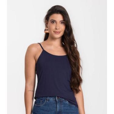 Imagem de Blusa Feminina de Alças Básica Rovitex Azul, G, Azul