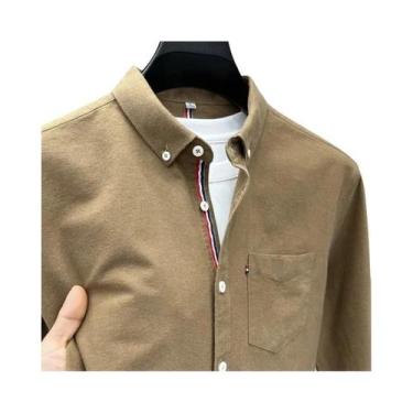 Imagem de Camisa Masculina De Luxo De Manga Longa Outono Com Lapela E Bolso Bord