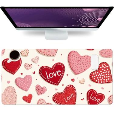 Imagem de Tapete de mouse Love Heart de couro PU coração vermelho grande à prova d'água para jogos, teclado antiderrapante, tapete de escrita para jogadores, escritório e casa