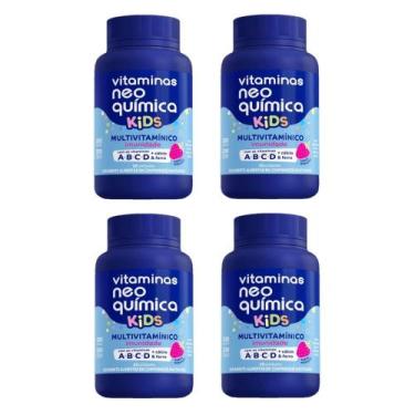 Imagem de Kit 4 Vitaminas Neo Química Kids Morango 60 Comprimidos
