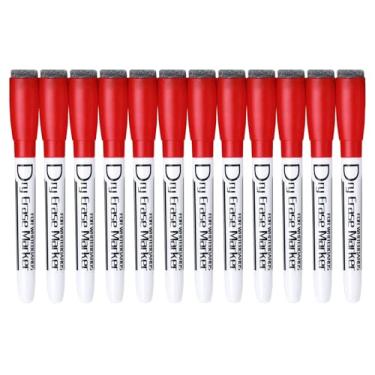 Imagem de Volcanics Marcadores magnéticos apagáveis a seco com tampa de borracha, canetas de quadro branco de ponta fina de baixo odor, marcadores de quadro branco para crianças, pacote com 12, vermelho