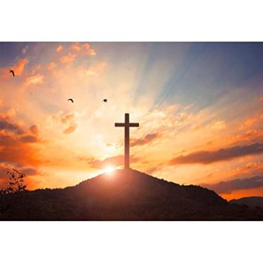 Imagem de DORCEV 4,6 x 3 m, cruz Jesus Cristo, cenário fotográfico, crucificação, cruz na montanha, fundo fotográfico, luz sagrada, sepulcro, oração, pano de fundo cristão, nascer do sol, batismo, igreja
