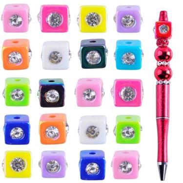 Imagem de Contas focais para canetas a granel 30 peças de acrílico 3D diamante quadrado contas de flores bonés focais contas para canetas com contas chaveiro fazendo brincos fofos DIY colar joias charme
