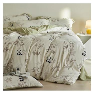 Imagem de Conjunto de edredom queen com estampa de panda fofo, conjunto de 4 peças, para dormitório doméstico, roupa de cama completa macia (verde, King)