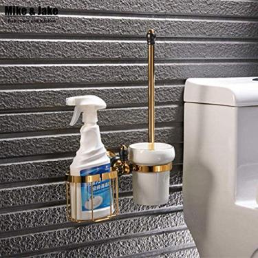 Imagem de Escovas de vaso sanitário, escova de vaso sanitário, acabamento banhado a ouro, suporte de escova de banheiro com prateleira, kit de escova de banheiro, acessórios de banheiro