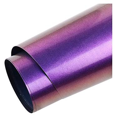 Imagem de U5GAAALPPQ9 Película de vinil Chameleon Heat Transfer Vinyl 12 pol. × 5 pés/30,5 cm x 150 cm ferro em vinil para camiseta gradiente mudança de cor HTV Roll DIY Craft Material (Cor: 6 ouro a roxo