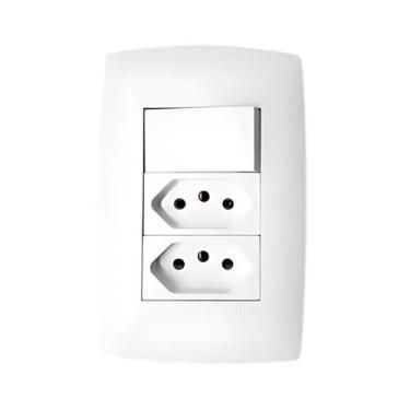 Imagem de Conjunto Tomada Dupla 10A + 1 Tecla Simples C/ Placa B.Lux